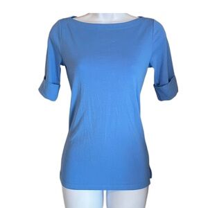 Ralph Lauren Stretch Cotton Boat Neck Elbow Sleeve Tee Top